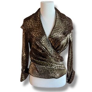 Vintage Cachet leopard print faux-wrap top
